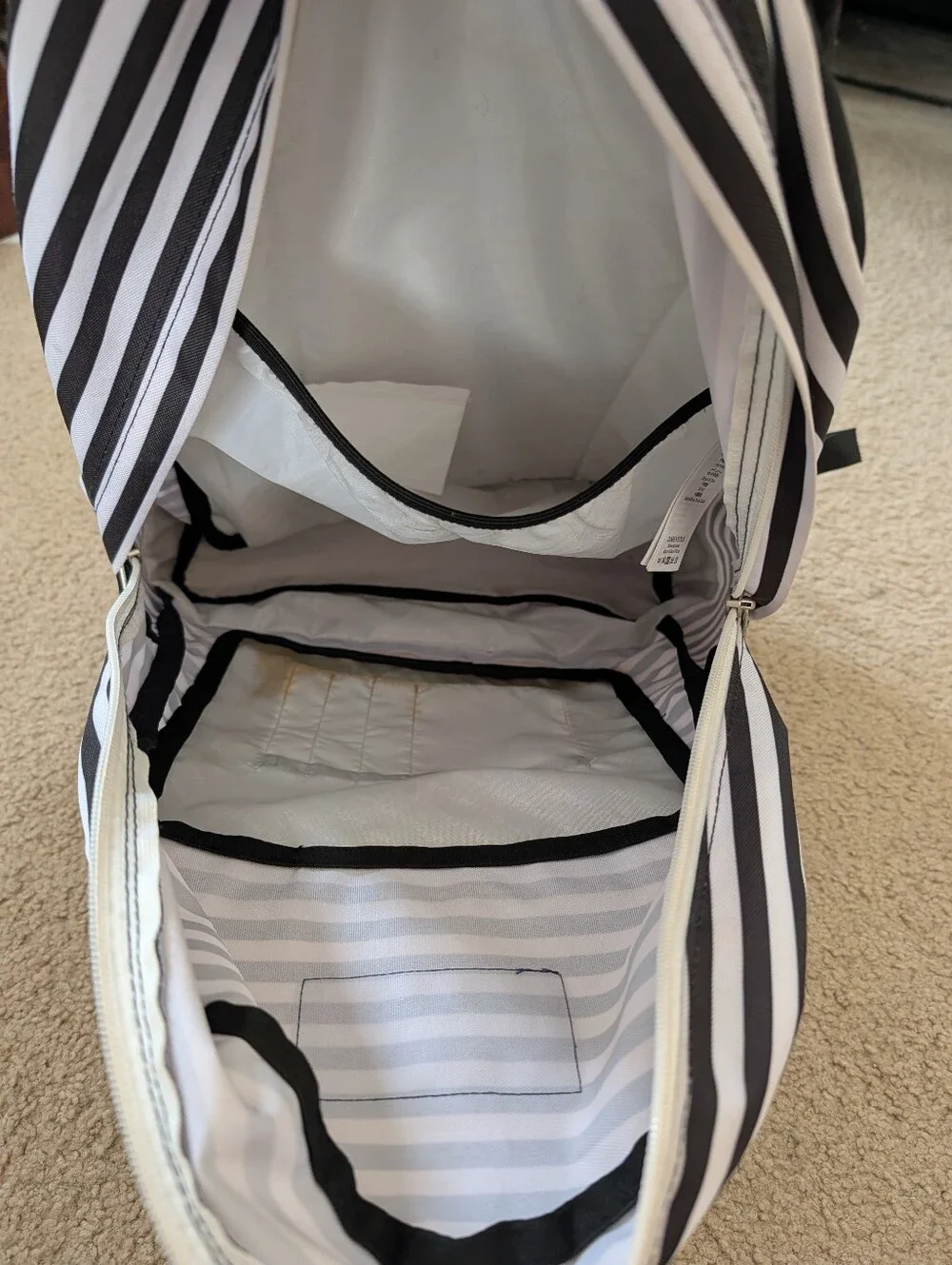 Jansport Black and White Striped Backpack with Brown Accent